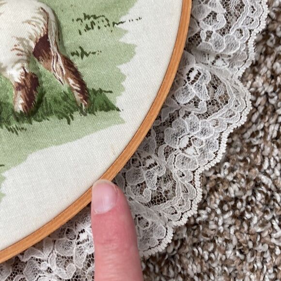 Vintage Sheep Farm Lace Embroidery Hoop Wall Art - Picture 6 of 7
